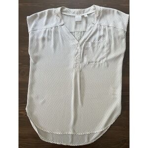 Soho Jeans Polka Dot Blouse Womens XS White Black V-Neck Cap Sleeve Top
